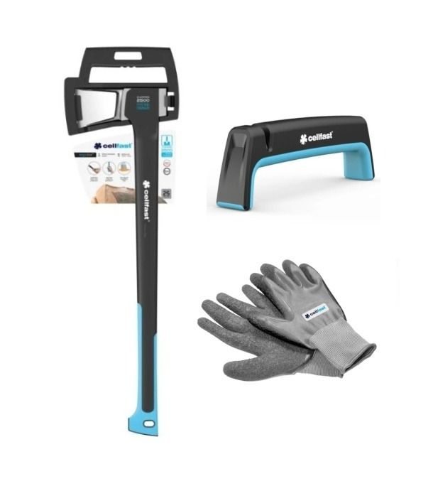 Zestaw Siekiera C2500 + ostrzałka + rękawice Cellfast