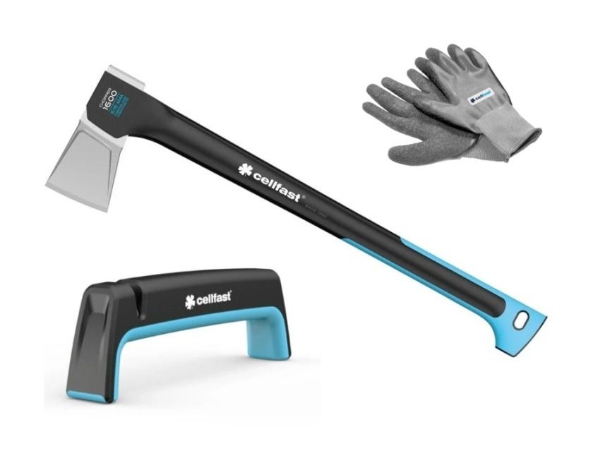Zestaw Siekiera C1600 + ostrzałka + rękawice Cellfast