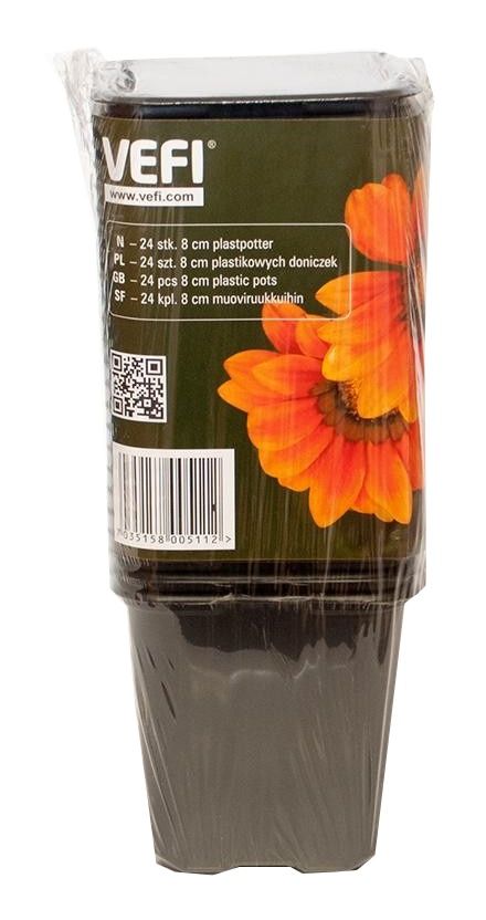 Doniczka&#x20;kwadratowa&#x20;6x6x5,5cm&#x20;40&#x20;sztuk&#x20;czarna&#x20;Vefi